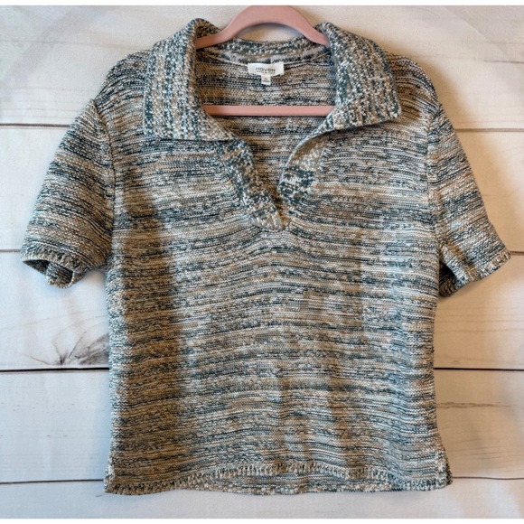 Haven Well Within Tops - Haven Well Within Women XL Linen Organic Cotton Space Dye Short Sleeve Polo Top